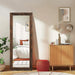 58X22In Full Length Mirror, 3-Tier Stepped Solid Wood Frame, Brown