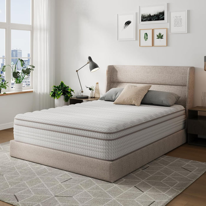 12 Inch Queen Size Mattress, Hypoallergenic & Back Pain Relief, Hybrid Queen Mattresses in a Box with Smarts Coils, Fiberglass Free Certipur-Us Certified Colchones No Box Spring Needed