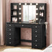 Black Vanity Desk with Mirror and Lights, 11 Drawers, 43.3", Power Strip | Vanities with Storage, 6 Open Shelves, Makeup Dressing Table with 3 Color Modes, Bedroom, Women, Girls, Small Space