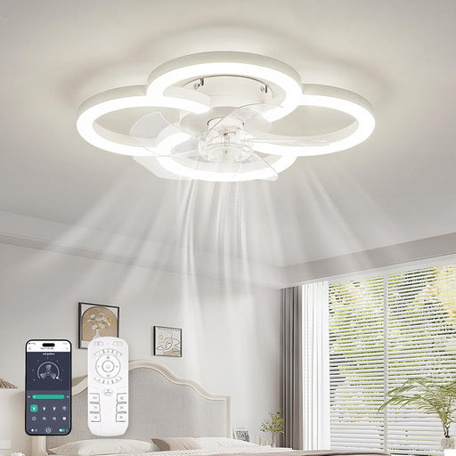 Low Profile Ceiling Fans with Lights and Remote, Fandelier Ceiling Fan Flush Mount, 3000K-6500K Smart 5 Blades LED Fan Light, Small Ceiling Fans with Lights for Bedroom, Kitchen