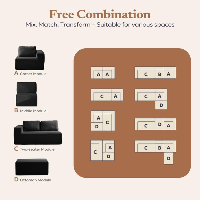 106 Inch Modular Sectional Sofa Black Contemporary