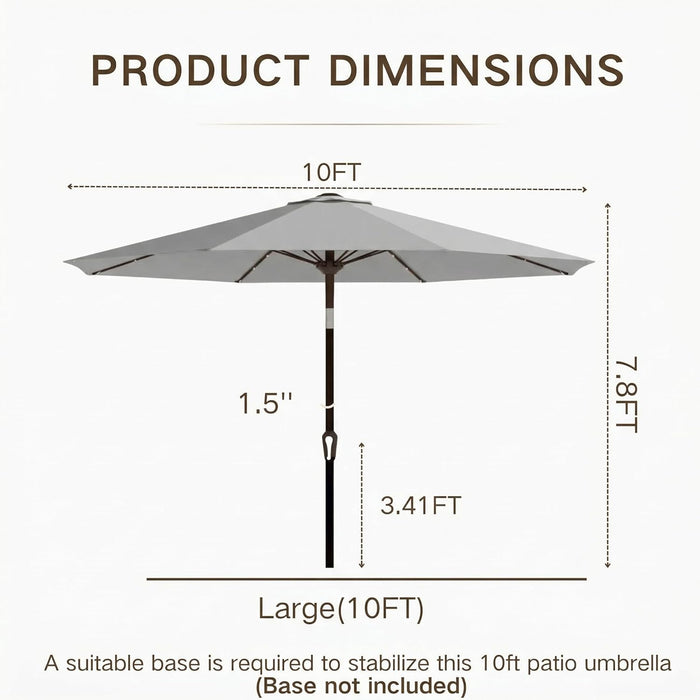 10FT Outdoor Patio Umbrella with Solar Lights, Market Table Umbrella with Push Button Tilt & Crank, 8 Sturdy Ribs, 32 LED Lights, UV Protection for Garden Lawn Deck Backyard Pool (Light Grey)