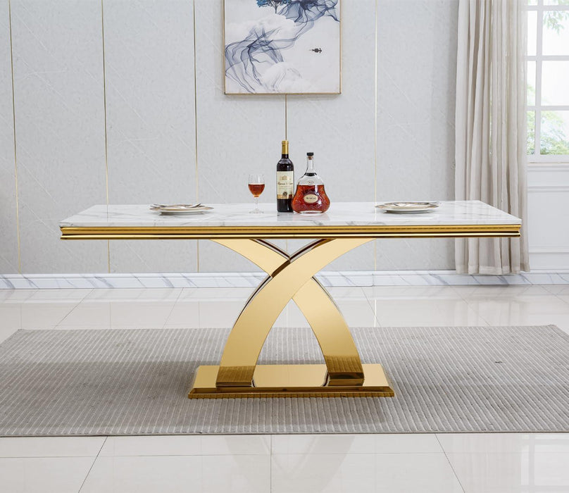 Faux Marble Dining Table, Modern Faux Marble Dining Room Table 70" with X Shape Stainless Steel Pedestal for Kitchen & Dining Room
