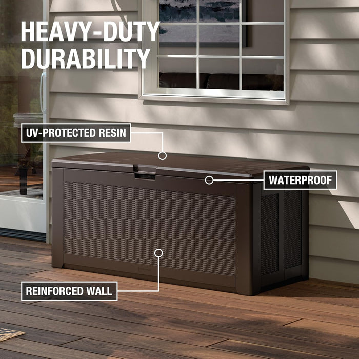 Extra Large Resin Outdoor Storage Deck Box (134 Gal), Weather Resistant, Brown, Deck Organization for Home/Backyard/Pool Chemicals/Toys/Garden Tools/Porch/Patio Cushions