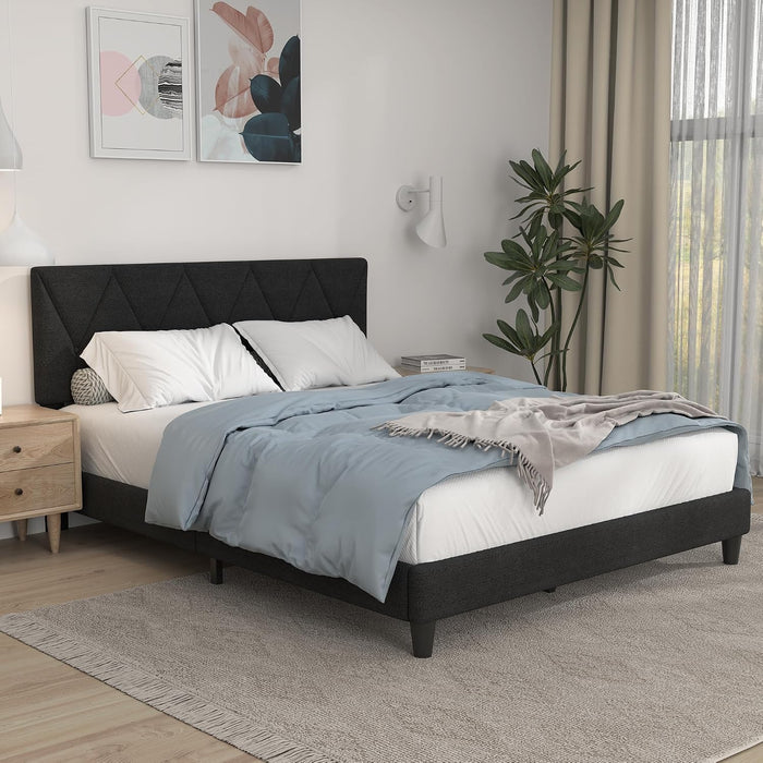 Queen Bed Frame, Chenille Button Tufted Design Upholstered Headboard, Black