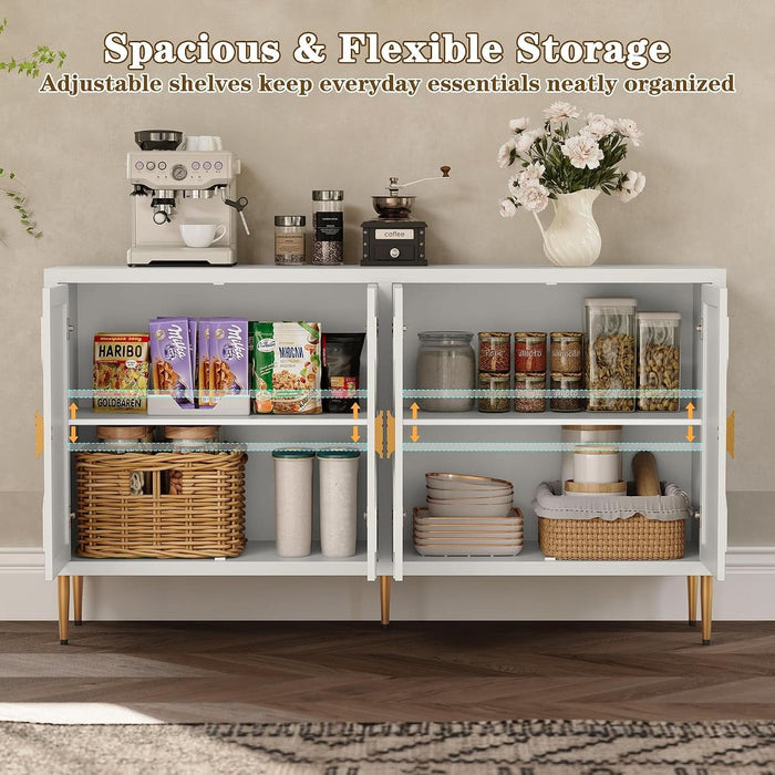58'' Modern Sideboard Buffet Storage Cabinet with 4 Doors, White