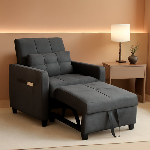 Gray Convertible Chair Bed With Adjustable Backrest