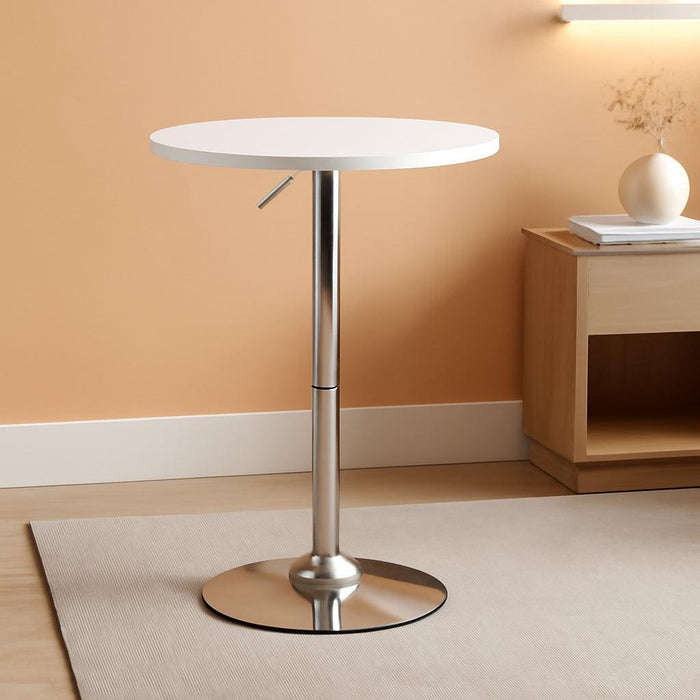 Bistro Pub Table round Bar 27.5"- 36" Height-Adjustable Cocktail Table with 23.5 Inch Table Top for Dining Room Home Kitchen Patio Bistro (White)