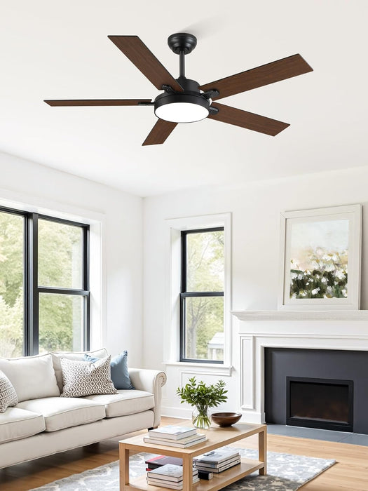 52 Inch Ceiling Fans with Lights, Smart Remote/App Control, Modern Ceiling Fan with 6 Speeds & 3CCT, Dimmable 30W LED, Quiet DC Motor, Noiseless for Living Room, Bedroom, Kitchen, Black
