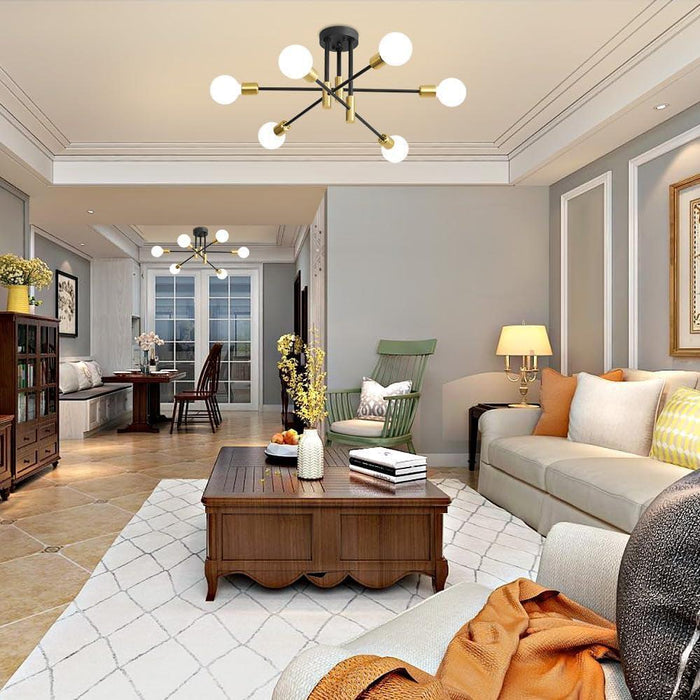 Modern Chandelier Ceiling Light Fixture, 6-Light Sputnik Dining Chandeliers 31.18" Gold and Black Chandelier over Table, Mid Century Lights Fixture for Dining Room Living Room Kitchen Island