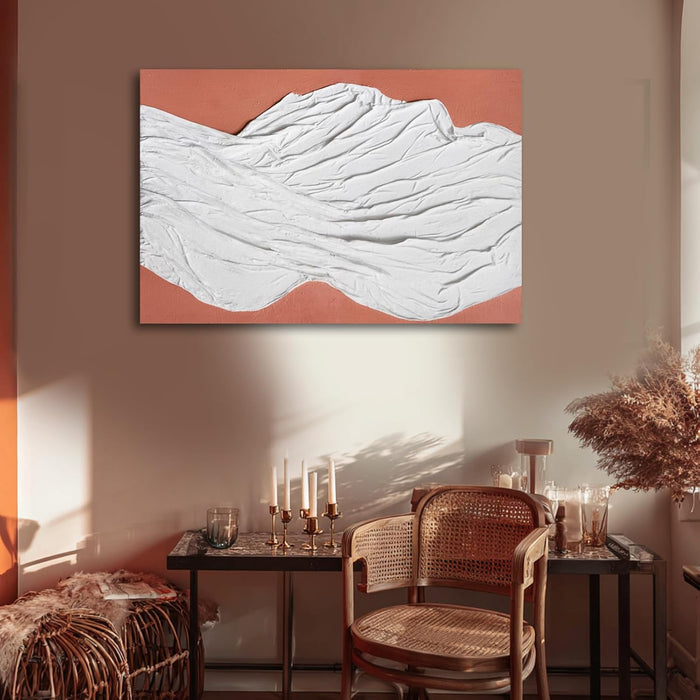 White Textured Abstract Wall Art with Brown Minimalist Modern Canvas Painting Neutral Wall Decor for Living Room, Bedroom, Office, 24X36 Inch