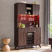 72 Inch WalnutFinish Wine Cabinet Illuminating Display