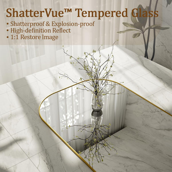 Full Length Mirror, 56"X21" Mirror Full Length with Stand, Gold Domed Top Square-Edged Floor Mirror with Aluminum Alloy Frame for Bedroom Living Room