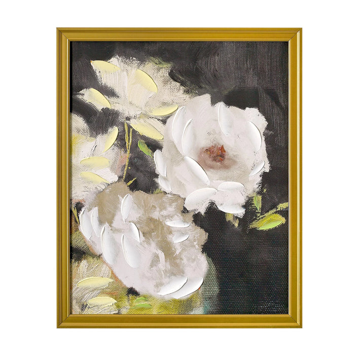 Hand Painted Romantic White Florals Gold Wood Framed Canvas Wall Art by Drew Barrymore 16 X 20