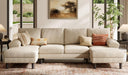 Sectional Couch, 111'' W Corduroy U Shaped Sofa with Sleepable Armrests, 4 Seat Couch with Double Chaises, Deep Sofa for Living Room, Beige