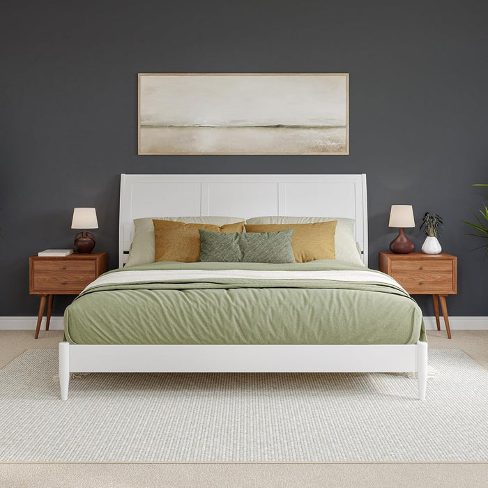 , Valencia King Solid Wood Low Profile Sleigh Platform Bed, White