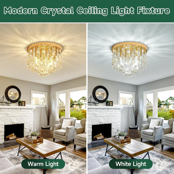 Compact Crystal Chandelier French Gold Ceiling Fixture