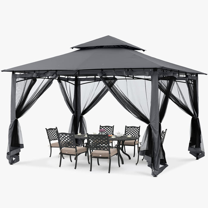 Gazebos for Patios 10X12 - Outdoor Steel Frame Gazebo with Mosquito Netting for Lawn Backyard Garden Deck (Dark Gray)