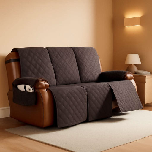 Waterproof Recliner Sofa Cover 1-Piece Couch Covers for Reclining Couches Reclining Sofa Cover Washable Furniture Protector with Elastic Straps Pocket for Kids, Pets (Chocolate, 3 Seater)