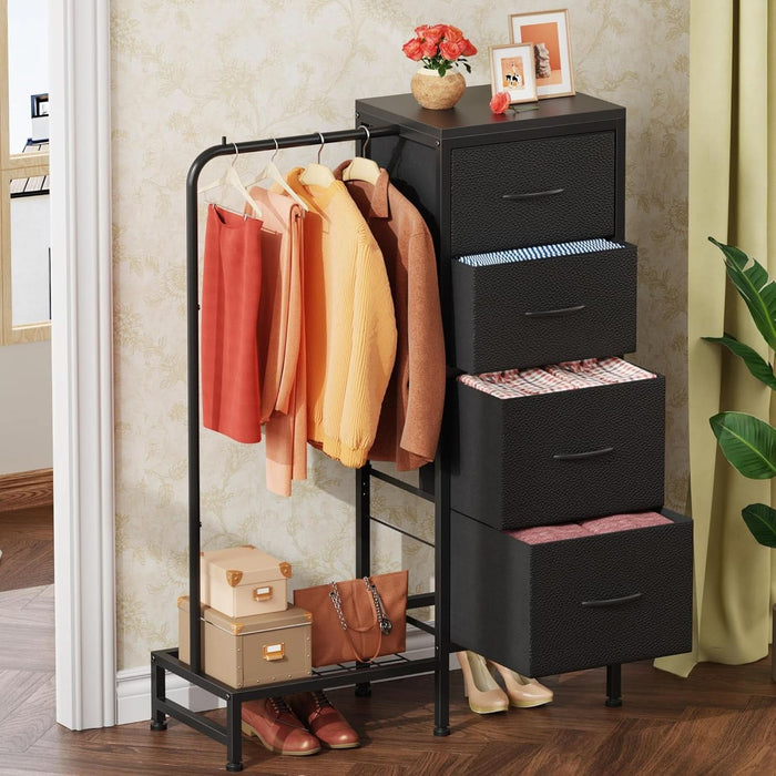 Dresser With Hanging Rack And 4 Drawers Black 44 Inch Tall Dresser With Hanging Rack And 4 Drawers Black 44 Inch Tall