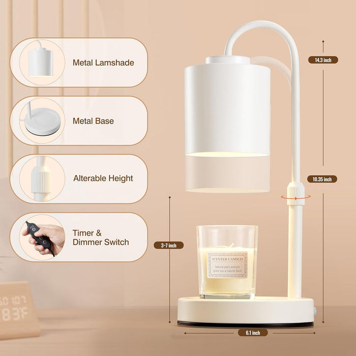 Candle Warmer Lamp with Timer & Dimmer, Height Adjustable Electric Wax Melt Warmer for Jar Candles, Gifts for Mom Home Decor, White