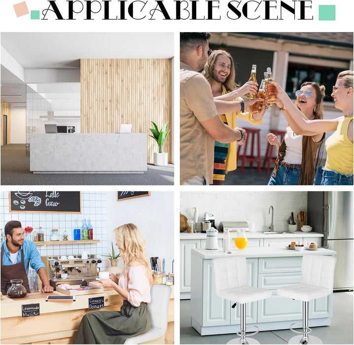 X-Large Bar Stools - Counter Chairs Adjustable Counter Height Swivel Barstools Set of 4, Square PU Leather Kitchen Counter Height Bar Stools, Kitchen Island Chairs,White