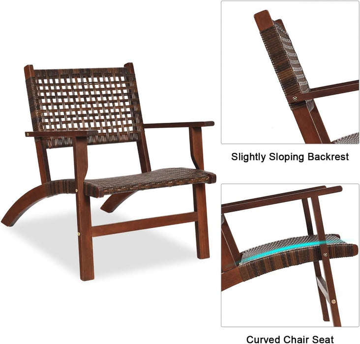 3 PCS Patio Conversation Set, Solid Eucalyptus Wood Frame Outdoor Wicker Furniture Set Bistro Set with Coffee Table, Rattan Furniture Set for Backyard Porch Garden Poolside Balcony (Brown)