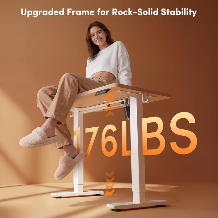 Standing Desk, 32" Small Sit Stand Home Office Desk, Electric Stand up Desk, Adjustable Desk with Splice Board, White Frame/Maple Top