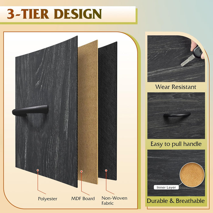 Dresser for Bedroom with 8 Drawers, Wide Fabric Dresser for Storage and Organization, Bedroom Dressers, Chest of Drawers for Living Room, Closet, Hallway, Charcoal Black Wood Grain Print