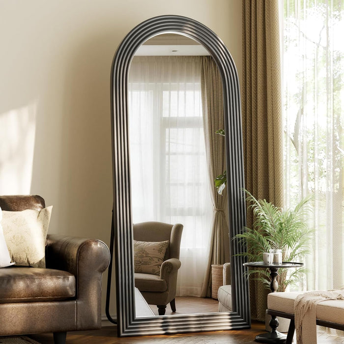 Full Length Mirror 71"X32", Black Arched Large Floor Mirror with Stand