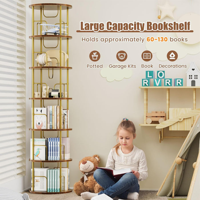 6 Tier RotatingBookshelf CornerDisplayUnit GoldFinish