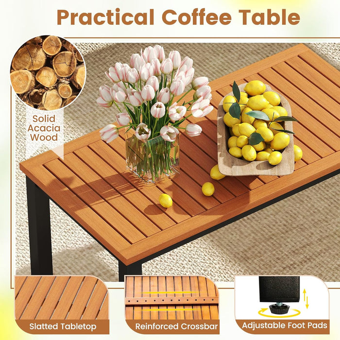 8 Pieces Patio Furniture Set, Outdoor Conversation Set with Acacia Wood Coffee Table, Cushioned Loveseat & 2 Single Armrest Chairs, for Porch, Garden, Backyard, Poolside