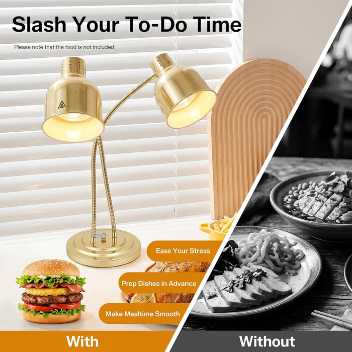 Golden Restaurant Warmer Dual Bulbs 500W Luminaire