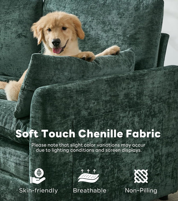 Green Chenille Cloudlike Sofa 83 Inches UltraComfort