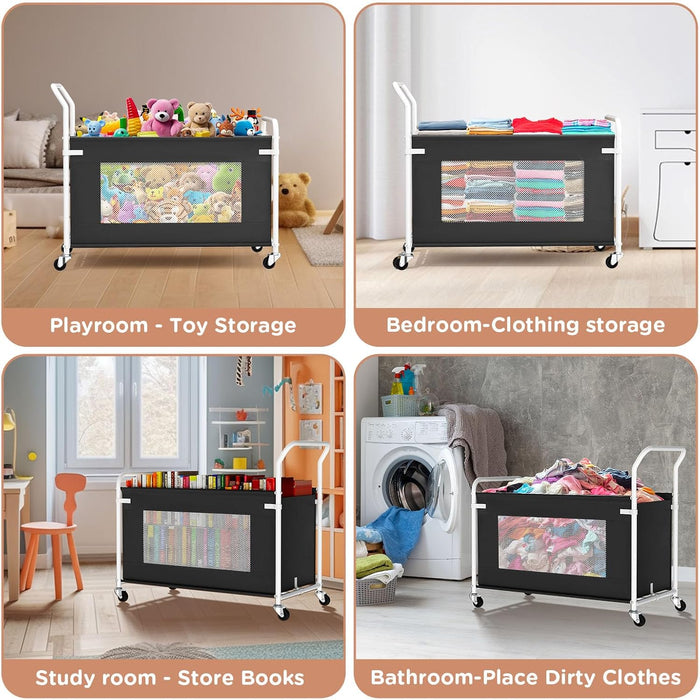 Large Toy StorageChest Black HeavyDuty 360Wheels Nursery