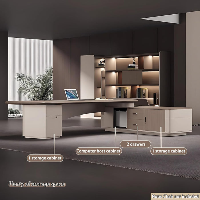 L Shaped SolidWood Desk With HiddenCableHole 141.7In