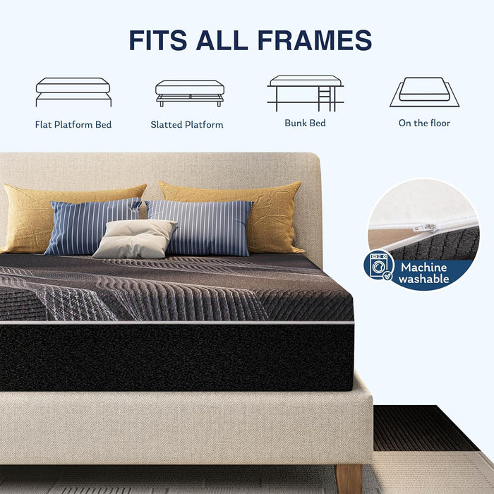 12 Inch Queen Mattress, Bamboo-Charcoal Memory Foam Mattress, Cooling & Pressure Relief, Bed in a Box, Foam Made in USA & Certipur-Us Certified, 60'X80'X12', Black