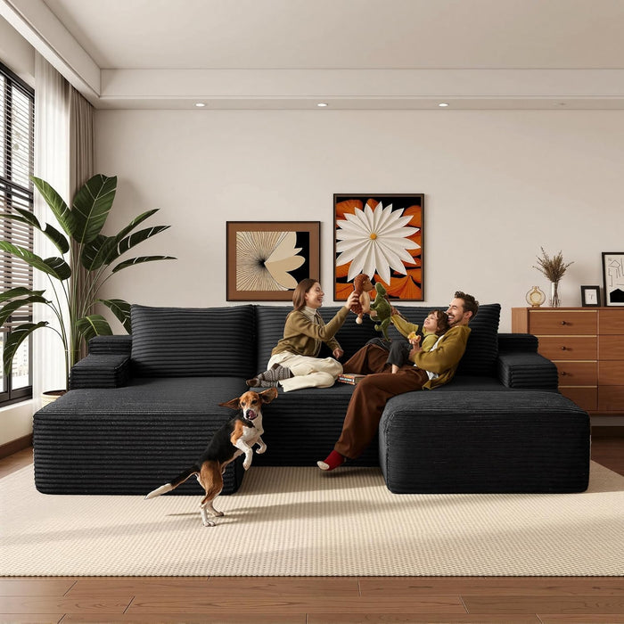 Black 96-Inch U-Shape Contemporary Modular Sectional Sofa