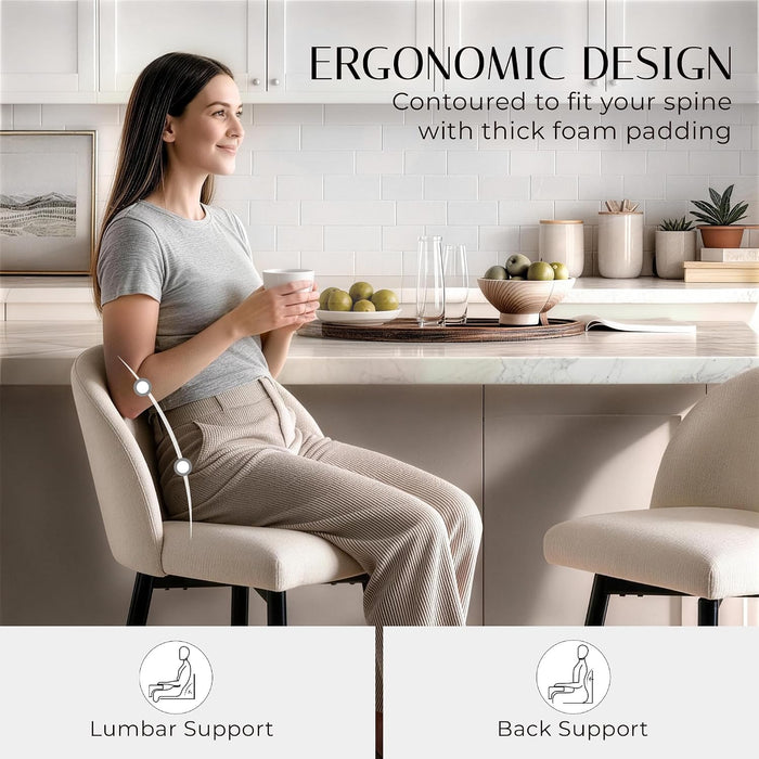 26" Counter Height Bar Stool Set of 2,Linen Fabric Upholstered Barstools with Footrest,Metal Frame,360° Swivel Barstools for Kitchen Island, Home Bar & Breakfast Nook,Beige