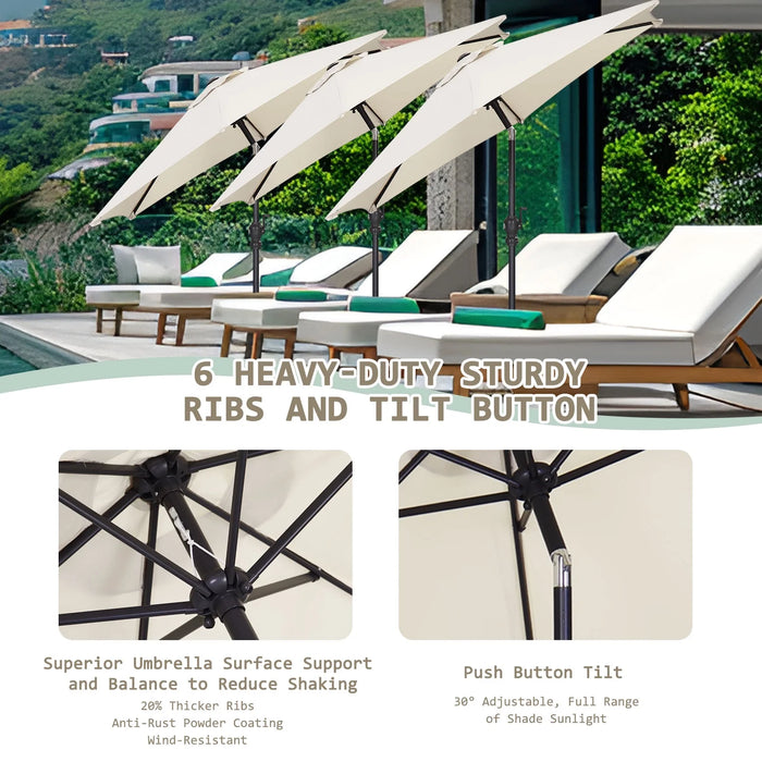 Patio Umbrella 7.5' Outdoor Umbrella W/ Tilt and Crank, Adjustable Outdoor Umbrella, White