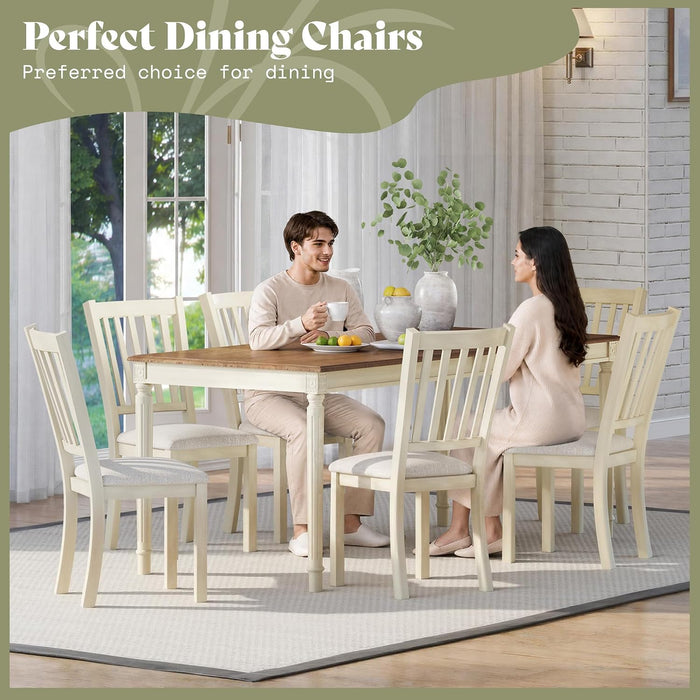 Set of 8 Farmhouse Dining Chairs with Upholstered Seats, Cream