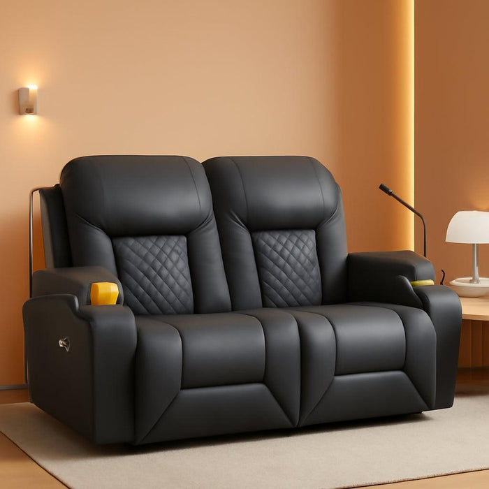 Loveseat Recliner Sofa, 2 Seater Reclining Loveseat Sofa, PU Leather RV Loveseat Couch, Modern Recliner Chair for Living Room, with Cup Holder and 2 Cell Phone Holder, USB Ports, Gray