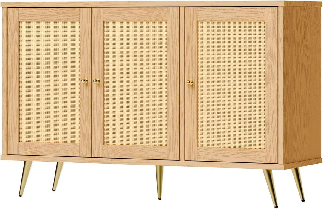 Buffet Cabinet with Set of 2 Storage, Kitchen Storage with 3 Rattan Decorated Doors, Accent Cabinet Sideboard for Dining Room, Living Room, Entryway, Hallway, Natural