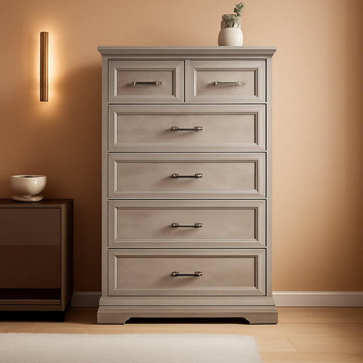 6 Drawer Dresser for Bedroom, 49" Tall Wooden Chest of Drawers, Rustic Farmhouse Dresser with Large Drawers & Metal Handles, Modern Storage Organizer for Closet, Living Room, Hallway, Grey