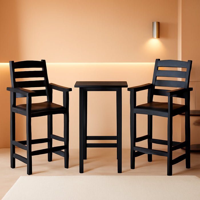 Balcony Adirondack Chairs and Table 3 Pieces Set, Adirondack Bar Height Chairs Set of 2 and Bar Table, Outdoor Bar Stools Set for Bistro, Poolside, Backyard, Black