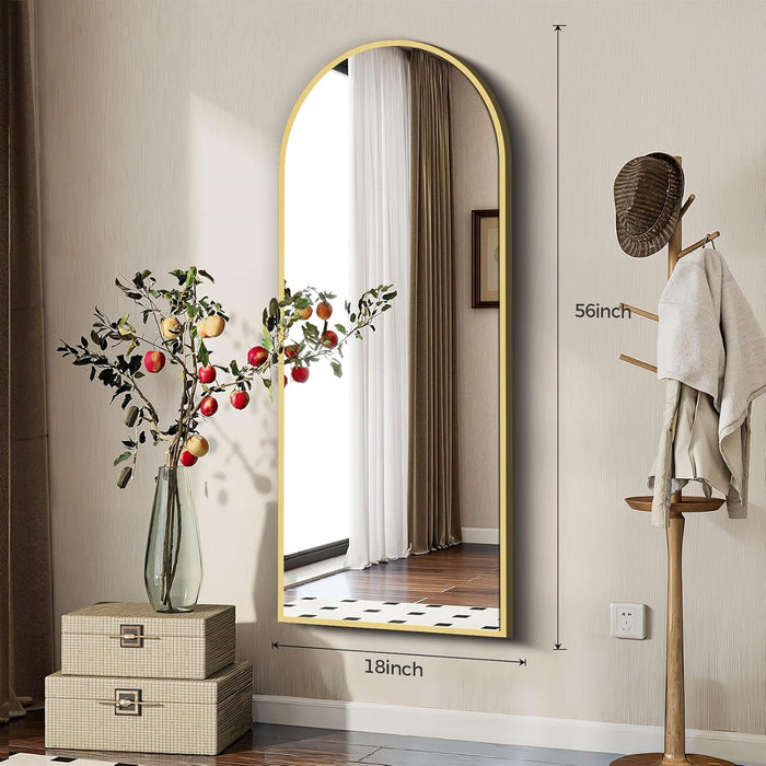 57"×20" Floor Length Mirror, Full Body Standing Mirror, Shatter-Resistant Glass & Slim Alloy Frame, Freestanding/Leaning/Wall Mount for Bedroom, Living Room & Entryway, Gold