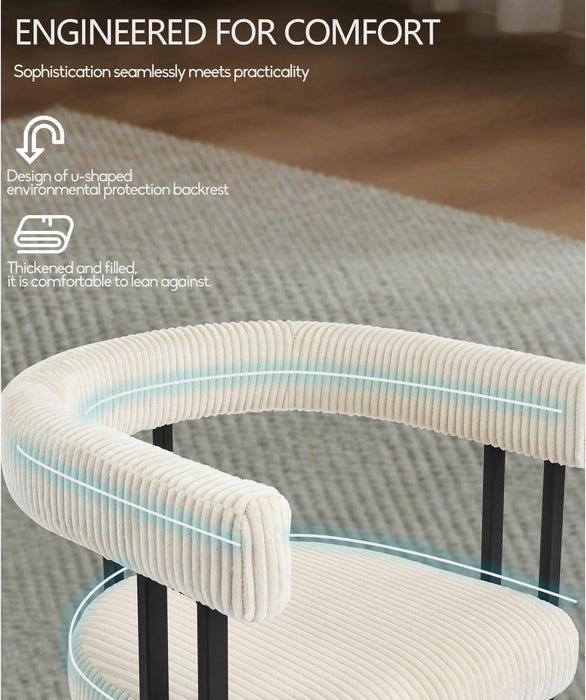 Boucle Dining Chair Set of 4 Corduroy Upholstered Dining Room Chairs Kitchen Chairs with Metal Legs Mid Century Modern Chair for Dining Room, Kitchen (Cream, 4)