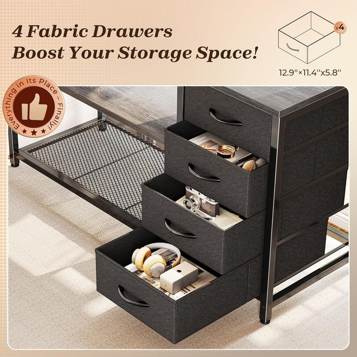 61" L Shaped Desk with Power Outlets and USB - C Port, Reversible Computer Corner Office Desk with 4 Fabric Drawers and 2 Height - Adjustable Shelves, Large for Gaming Writing Work Study, Grey - ShipItFurniture