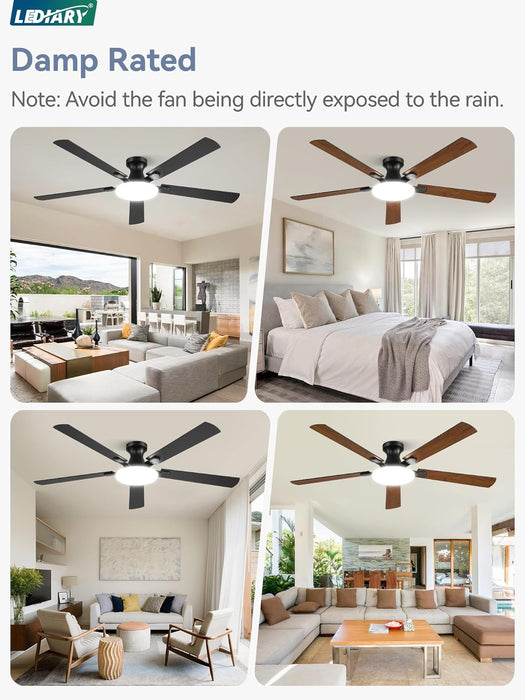 60 Inch Ceiling Fan with Lights and Remote, 30W 12" LED Panel Flush Mount Ceiling Fan, 6-Speed Quiet DC Motor Modern Low Profile Ceiling Fan with Reversible Blades for Living Room, Bedroom, Patio