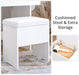 Vanity Desk with LED Lighted Mirror & Power Outlet, Makeup Table with Drawers & Cabinet,Storage Stool, White
